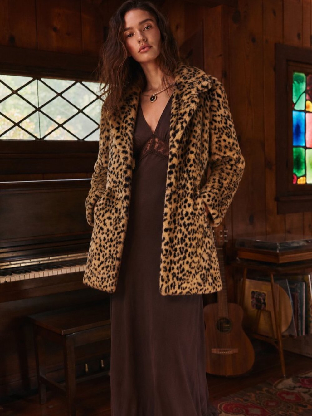 Leopard Print Faux Fur Coat Plush Statement Jacket Animal Print